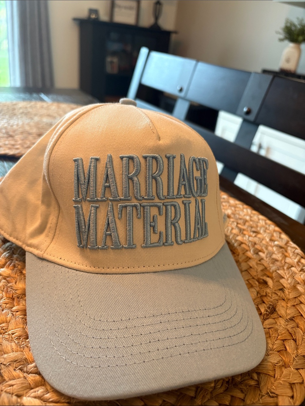 Marriage Material Embroidered Baseball Cap - Beige